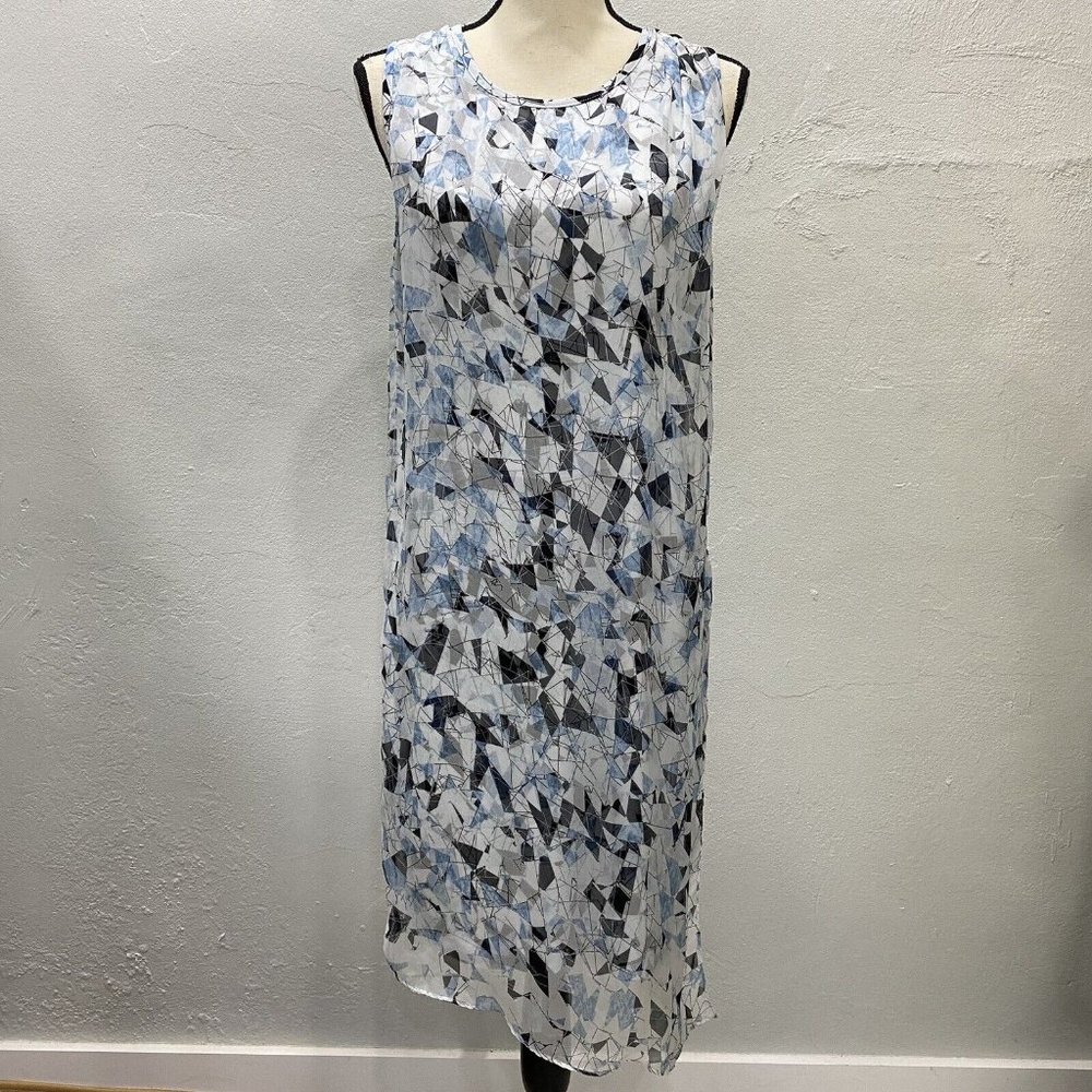 Vince Camuto Geometric Sleeveless Asymmetrical Overlay Dress Blue Black Size S
